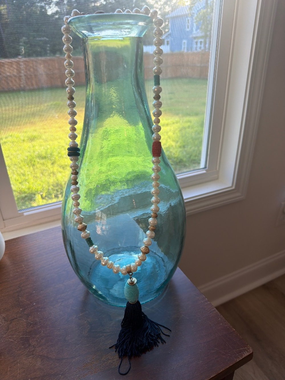 Chicos faux pearl tassel long necklace